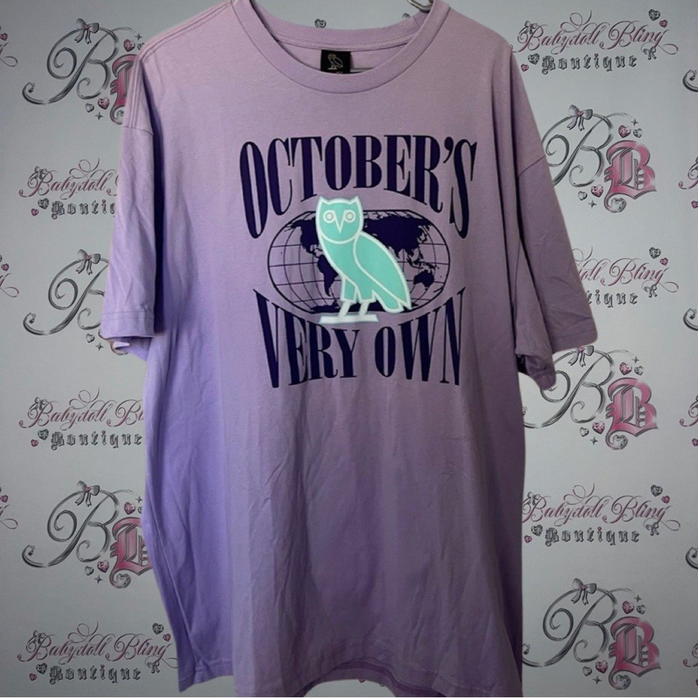 October’s Very Own Ovo Drake Tshirt Lilac Purple Owl Blue Turquoise Streetwear